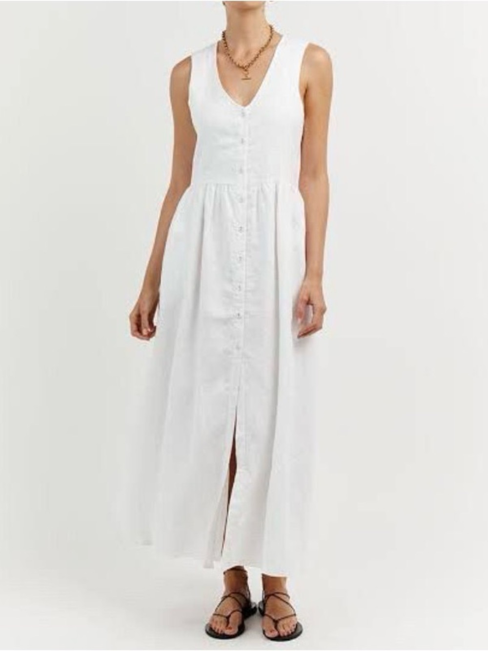 DISSH Bonnie White Linen Button-up Maxi Dress AU 14 / US10 (fits larger) EUC